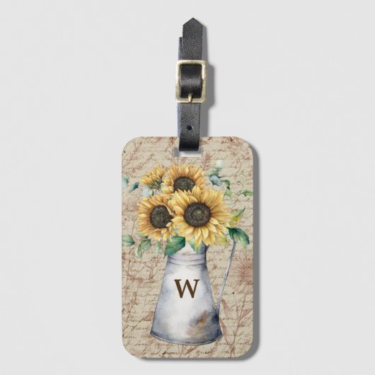 Monogram Rustieke Zonnebloem Vintage Letter Decoup Bagagelabel (Voorkant (verticaal))