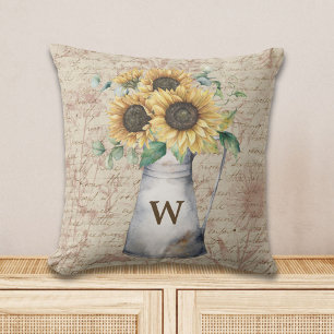 Monogram Rustieke Zonnebloem Vintage Letter Decoup Buitenkussen