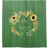 Monogram rustige boerderijzonnebloemen met groengr douchegordijn (Voorkant)