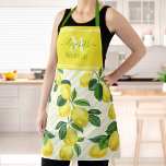 Monogram rustige moderne waterverf van citroenen schort<br><div class="desc">Hier is een wonderlijke manier om het plezier van het bakken toe te voegen. Voeg extra glans toe aan je culinaire avonturen wanneer je dit mooie, chic, trendy, moderne, aangepaste monogram-naam schort draag. Verse, rustische, landelijke waterverf citroenen en groene bladeren leggen gele instripes op een witte achtergrond over. Bovendien gras...</div>