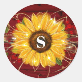 Monogram Rustige Red Gold Sunflower Envelope zegel