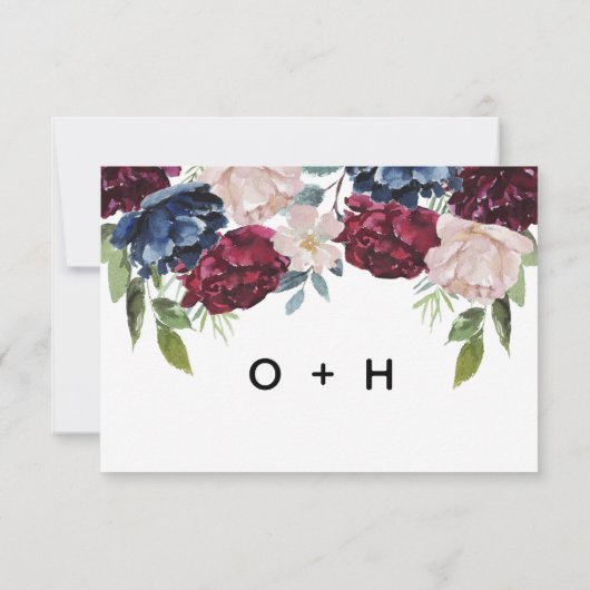 Monogram Rustige Waterverf Floral RSVP-kaarten RSVP Kaartje (Achterkant)