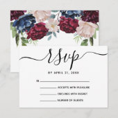 Monogram Rustige Waterverf Floral RSVP-kaarten RSVP Kaartje (Voorkant / Achterkant)