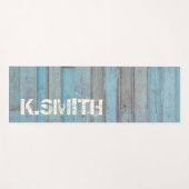 Monogram Rustisch blauw Beach Wooden Panel Yogamat (Voorkant (horizontaal))