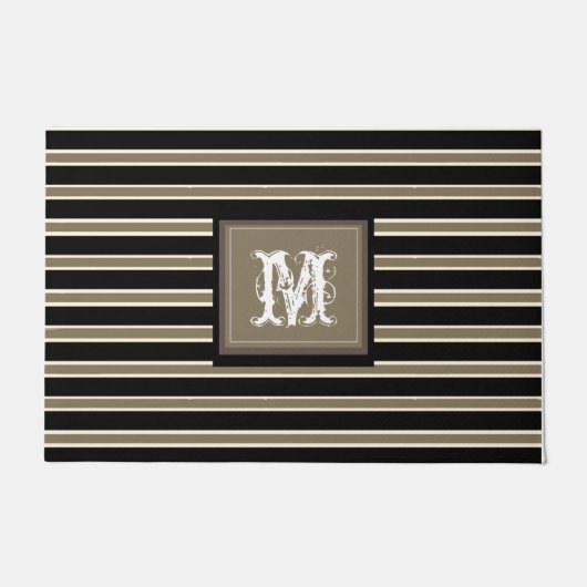 Monogram Rustisch Zwart Witte Bruin Striped Grafis Deurmat (Voorkant)