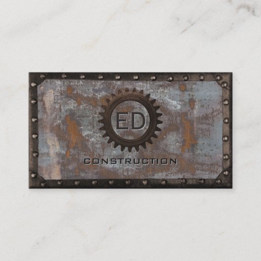  Monogram Rusty Grunge Metal Visitekaartje (Voorkant)