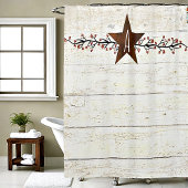 Monogram "Rusty star" en "Berries" Douchegordijn