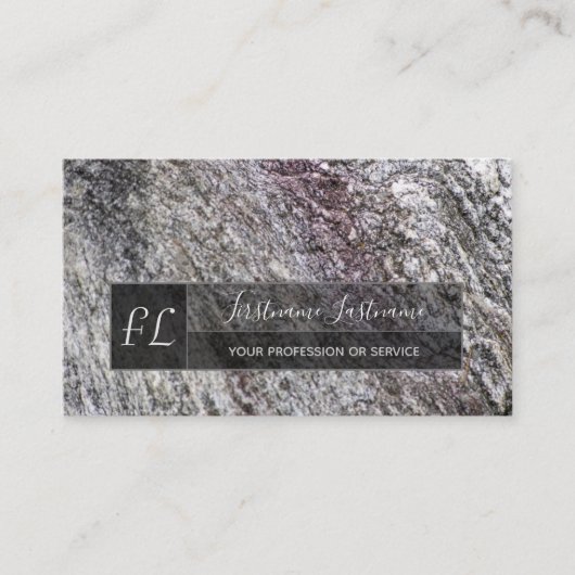 Monogram ruw grijze marmer met rockmarmer visitekaartje (Voorkant)