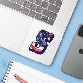 Monogram S American Flag Letter S Initiaal USA Sticker (Laptop met iPhone)