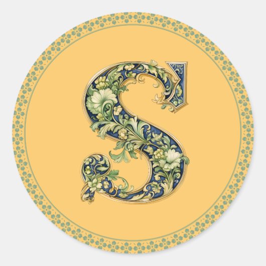 Monogram S bloemontwerp, A-1 gegenereerd, Ronde Sticker (Voorkant)