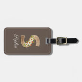 Monogram S bruine houten letter bloem Bagage Label (Voorkant horizontaal)