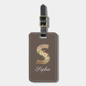 Monogram S bruine houten letter bloem Bagage Label (Voorkant verticaal)