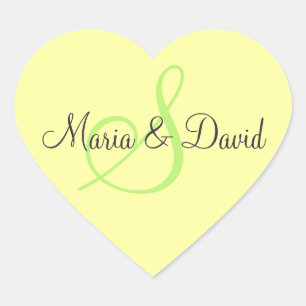 Monogram S Gele hartstickers   Envelopzegels Hart Sticker