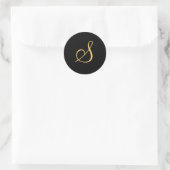Monogram S, gouden initiaal S op zwart Ronde Sticker (Tas)