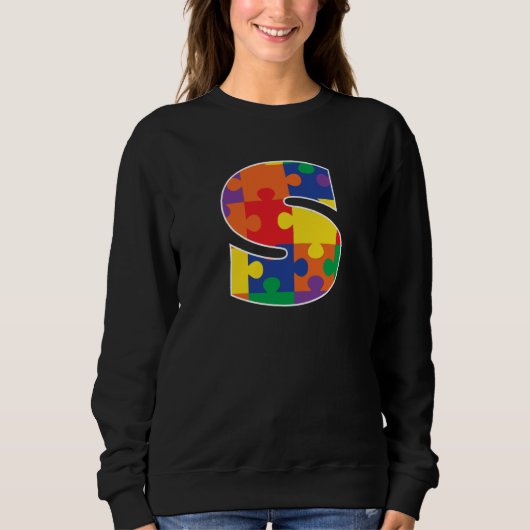 Monogram S in Multi Color Puzzle Pieces Trui (Voorkant)