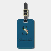 Monogram S kobalt waterverf bloem Bagagelabel (Voorkant verticaal)