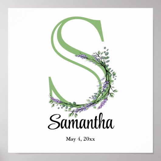 Monogram S lavender Eucalyptus nursery Poster (Voorkant)