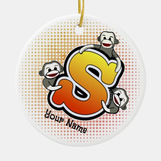 Monogram S Sock Monkey Keramisch Ornament (Voorkant)
