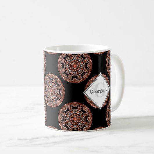 Monogram Safari Zonsondergang Boheemse Polka Dot M Koffiemok (Voorkant rechts)