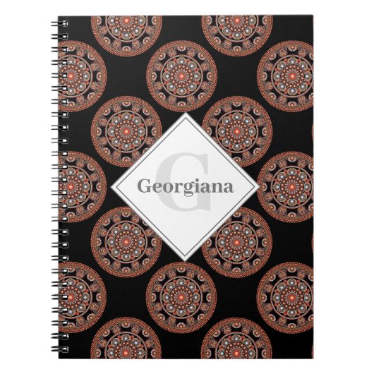 Monogram Safari Zonsondergang Boheemse Polka Dot M Notitieboek (Voorkant)
