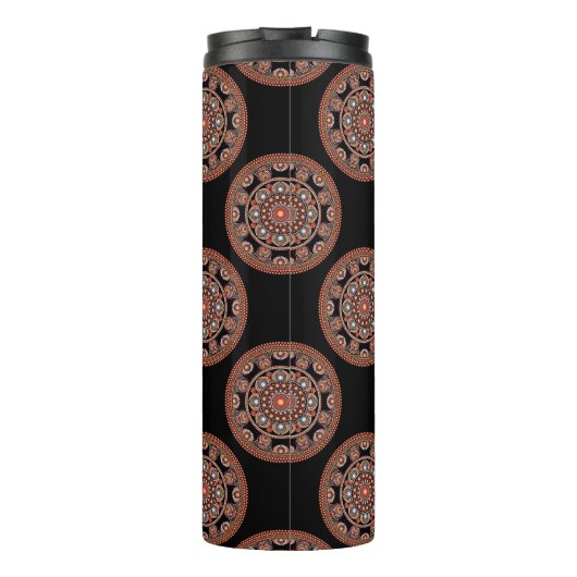 Monogram Safari Zonsondergang Boheemse Polka Dot M Thermosbeker (Achterkant)