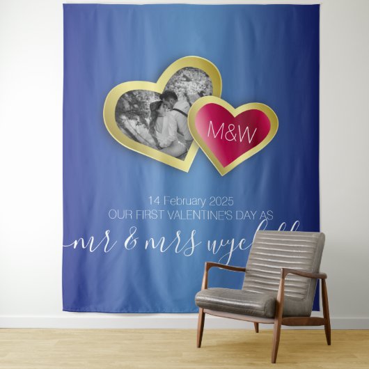 Monogram Saffierblauw Robijnrood Valentijnsdag Fot Wandkleed (In situ)