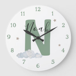 Monogram Sage Baby Initial Name Nursery Wall Clock Grote Klok