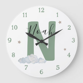 Monogram Sage Baby Initiële Naam Kinderkamer Klok