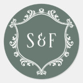 Monogram Sage Green and White Crest Ronde Sticker (Voorkant)