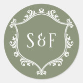 Monogram Sage Green and White Crest Ronde Sticker (Voorkant)