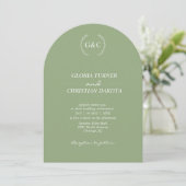 Monogram Sage Green Arch Shape Wedding Kaart (Staand voorkant)