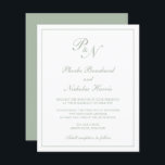 Monogram Sage Green Budget Weddenschap<br><div class="desc">De traditionele uitnodiging van de de stijlbegroting van de bruiloft met een eenvoudig en klassiek ontwerp met uw twee monogram van het initiaal en uw namen in een elegante kalligrafie binnen een dunne grens. Alle ontwerpelementen zijn in pagina groen over een witte achtergrond en kunnen in het het ontwerpuitgeven hulpmiddel...</div>