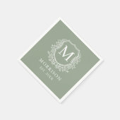 Monogram Sage Green Crest Botanische bruiloft Servet (Hoek)