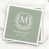 Monogram Sage Green Crest Botanische bruiloft Servet
