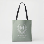 Monogram Sage Green Crest Botanische bruiloft Tote Bag (Voorkant)
