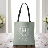 Monogram Sage Green Crest Botanische bruiloft Tote Bag