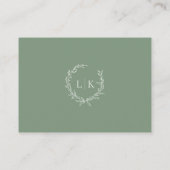 Monogram Sage Green Details Huwelijk Informatiekaartje (Achterkant)