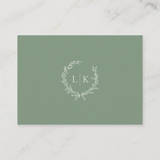 Monogram Sage Green Details Huwelijk Informatiekaartje (Achterkant)