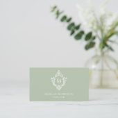 Monogram Sage Green Elegant   Crest Visitekaartje (Staand voorkant)