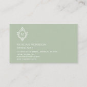 Monogram Sage Green Elegant   Crest Visitekaartje (Achterkant)