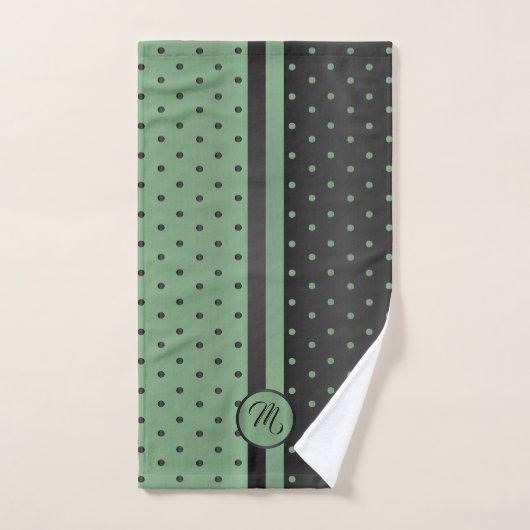 Monogram Sage Green en Black Polka Dot Pattern Bad Handdoek (Handdoek)