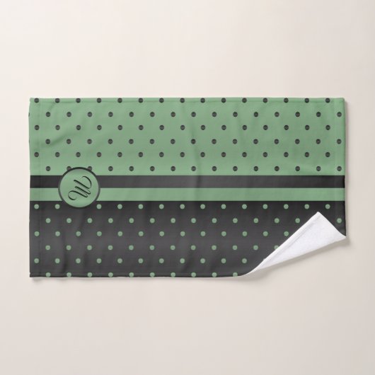 Monogram Sage Green en Black Polka Dot Pattern Bad Handdoek (Handdoek)
