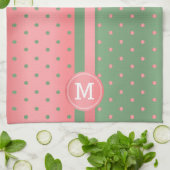 Monogram Sage Green en Coral Polka Dot Theedoek (Gevouwen)