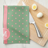 Monogram Sage Green en Coral Polka Dot Theedoek (Quarter Fold)
