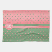 Monogram Sage Green en Coral Polka Dot Theedoek (Horizontaal)