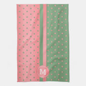 Monogram Sage Green en Coral Polka Dot Theedoek (Verticaal)