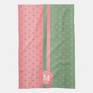 Monogram Sage Green en Coral Polka Dot Theedoek