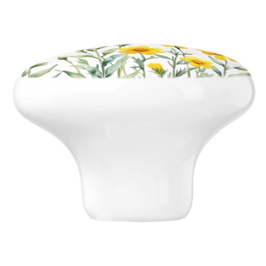 Monogram Sage Green en Yellow Wild Flowers Keramische Knop (Zijkant)