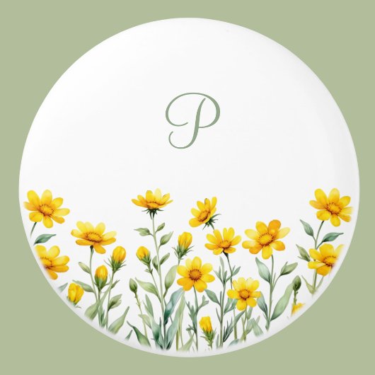 Monogram Sage Green en Yellow Wild Flowers Keramische Knop