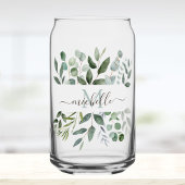 Monogram Sage Green Eucalyptus Greenery Leaves Blikvorm Glas